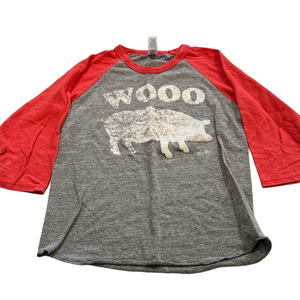Rock City Razorback Woo Pig Red and Gray Kids Raglan Shirt size M/10